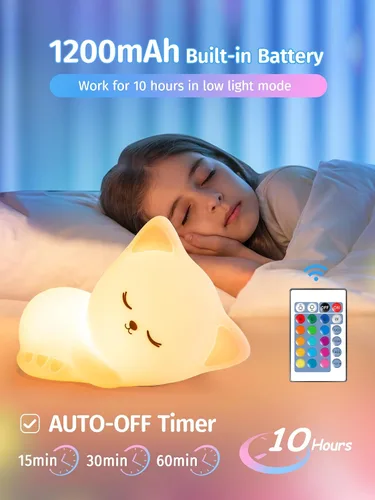 Miniatura 4 de Mubarek - Luz Nocturna para Niños, lámpara de luz nocturna atenuable de 16 colores, luz nocturna de silicona con control remoto para guardería