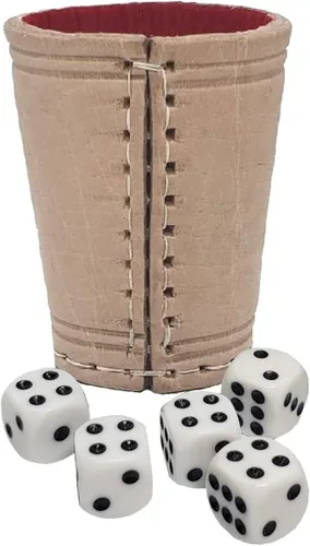 Miniatura 27 de Cyber-Deals - Taza compacta de cuero genuino para dados + dados con bolsa de almacenamiento de terciopelo negro