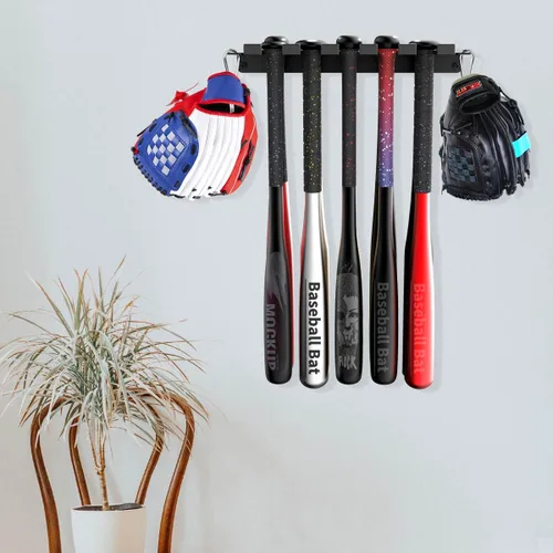 Miniatura 5 de veimia Soporte de pared para bates de béisbol, estante de almacenamiento para bates de béisbol, capacidad para 10 murciélagos en pared de madera
