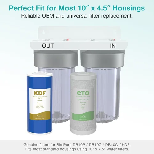 Miniatura 4 de SimPure Cartuchos de filtro de agua para toda la casa de 10 x 4.5 pulgadas, filtro de carbono y metal pesado GAC/KDF, para DB10C-2KDF, DB10P