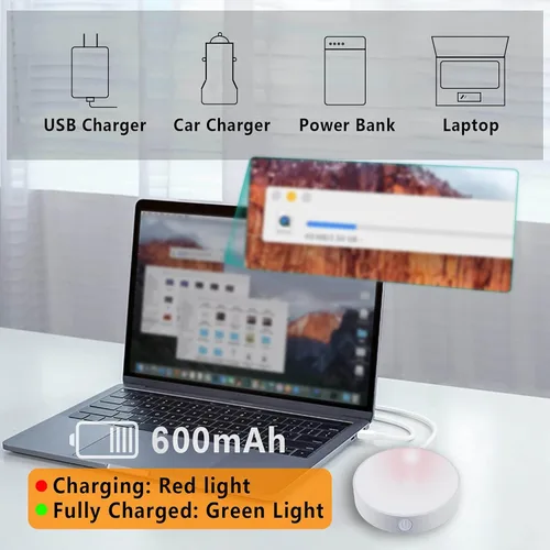 Miniatura 6 de LAVAED Paquete de 4 luces de disco con sensor de movimiento para interiores, luces LED de armario, luces nocturnas recargables por USB, 9 LED, 6000