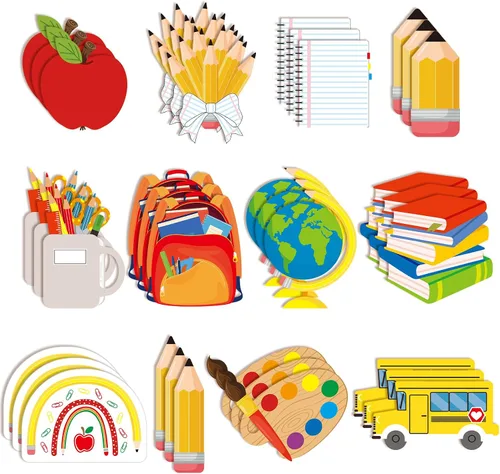 Epakh 36 piezas de decoración de regreso a clases, recortes de autobús escolar para aula, juego de tablón de anuncios para niños y profesores,