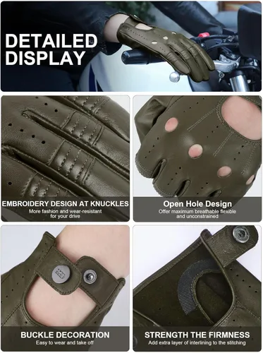 Miniatura 3 de GSG Guantes de cuero genuino para hombre de piel de oveja negros para conducir en bicicleta con pantalla táctil, guantes de motocicleta sin forro