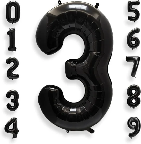 Miniatura 38 de AULE Globos grandes de 40 pulgadas, número 0, negros, grandes, de papel de aluminio, globos de número de helio 0-9, gigantes, jumbo, felices