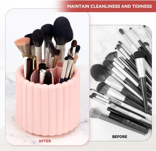 Miniatura 6 de yuntop Paquete de 1 organizador de brochas de maquillaje giratorio de 360°, soporte para brochas de maquillaje de 7 ranuras para tocador, tocador