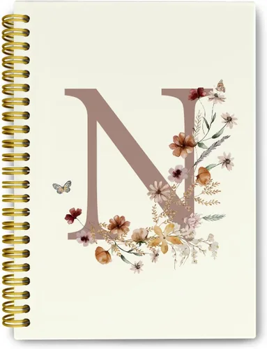 Miniatura 11 de Cuadernos de diario personalizados con letra inicial floral A, cuadernos vintage femeninos de tapa dura en espiral para la escuela, regalos