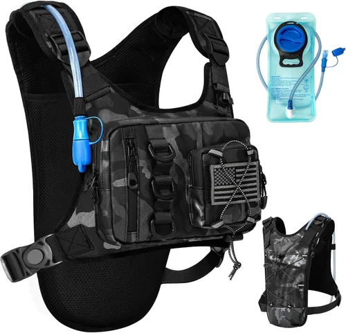 Miniatura 9 de Chaleco de hidratación al aire libre para correr y senderismo, mochila de agua ligera y transpirable con vejiga de 2.0 L, bolsa de pecho sin rebote