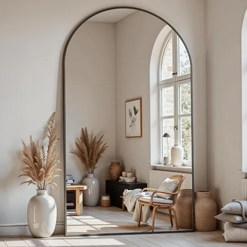 Miniatura 13 de Espejo de pie de 78 x 38 pulgadas, espejo grande arqueado con soporte, para dormitorio o tocador, espejo de cuerpo completo para colocar de pie