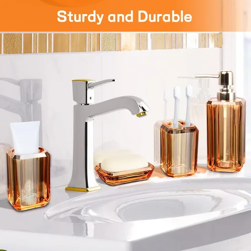 Miniatura 6 de Juego de accesorios de baño, juego de 4 piezas de accesorios de baño acrílico de alta calidad con dispensador de jabón de loción, taza de enjuague