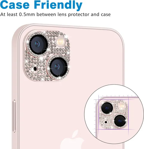 Miniatura 155 de Protector de lente de cámara diseñado para iPhone 12 Pro Max, con diamantes de imitación 3D con diamantes de imitación 9H, vidrio templado, Rosado