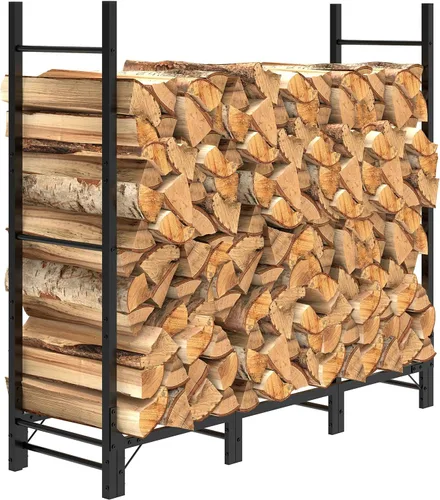 C-Hopetree Estante de leña de 4 pies para interiores y exteriores, soporte ajustable de metal para chimenea, organizador de almacenamiento de pila