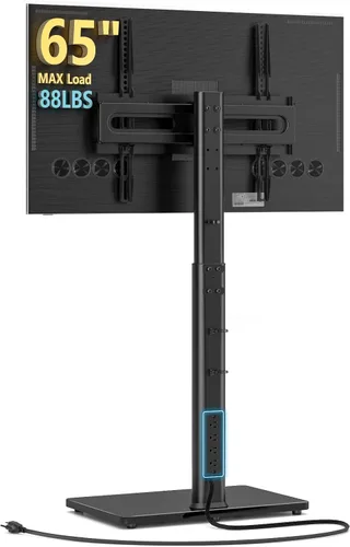 AX WABER - Soporte de piso para TV con toma de corriente, soporte universal para TV de 27 a 65 pulgadas hasta 88 libras, giro de 70 grados, 9