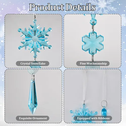 Miniatura 7 de Decoración de árbol de Navidad de copo de nieve de cristal, 21 piezas de adornos de árbol de Navidad brillantes deslumbrantes decoración de fiesta