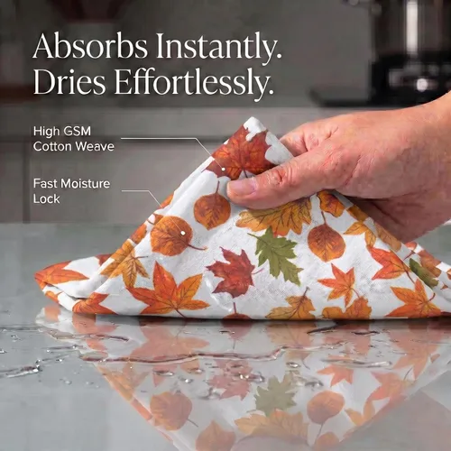 Miniatura 2 de Toallas de Cocina Urban Villa con Estampado de Hojas de Cosecha, Juego de 6 Toallas de 50,8 cm X 76,2 cm 100% Algodón, Toallas Altamente Absorbentes