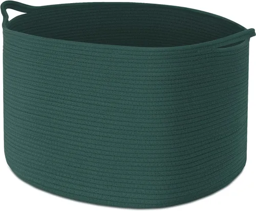 Miniatura 9 de Maliton Cesta grande tejida para manta, 22 x 22 x 14 pulgadas, cesta de almacenamiento para organizar, cesta redonda de cuerda de algodón