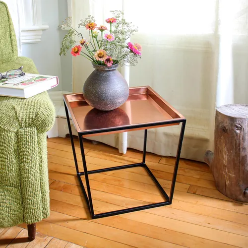 Miniatura 4 de Achla Designs Soporte para plantas Arne, 14" de alto con bandeja de cobre