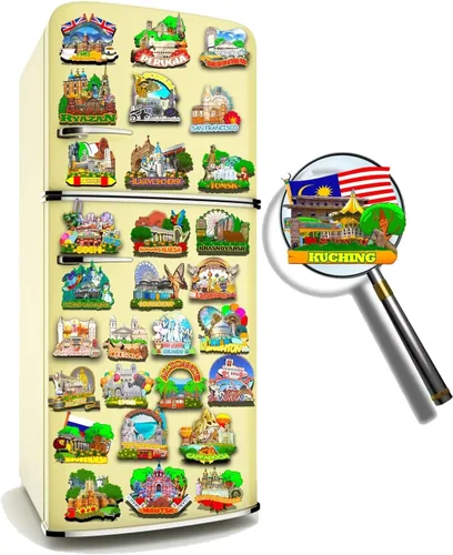 Miniatura 4 de Imán de nevera de Malasia Kuching imán de madera 3D monumentos de viaje coleccionables recuerdos decoración hecha a mano -619