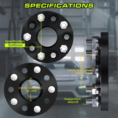 Miniatura 2 de Customadeonly Espaciadores de rueda centrados negros forjados 5x100 de 0.984 in (1 pulgada) (2 piezas) - Compatible con Subaru BRZ, Impreza