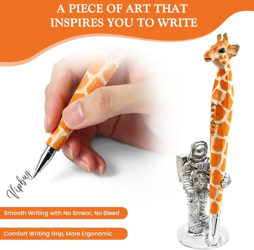 Miniatura 4 de 2 bolígrafos de tinta de gel tallada en madera 100% hechos a mano, novedosos bolígrafos de escritura recargables, suministros escolares de oficina