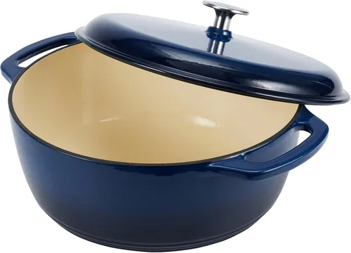 Miniatura 2 de Amazon Basics - Olla de horno holandés de hierro fundido con tapa, esmaltada, redonda, con asas dobles, resistente, pequeña, 7.3 cuartos de galón