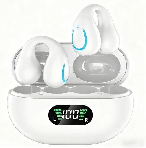 Auriculares de oreja abierta, auriculares de conducción ósea, auriculares con clip Bluetooth 5.3, auriculares inalámbricos con pantalla de