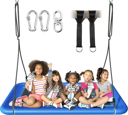 Miniatura 12 de Everyfun Columpio de árbol para niños y adultos, columpio de plataforma rectangular impermeable de 60 pulgadas, 700 libras resistente con correas