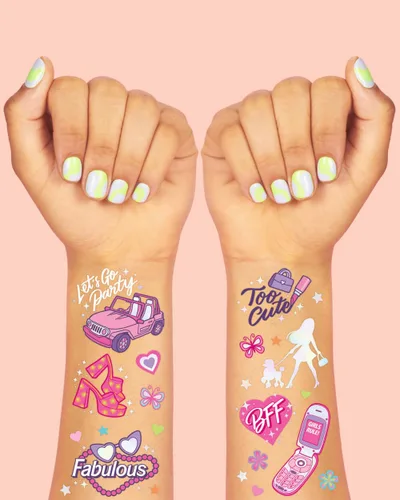 Miniatura 3 de xo, Fetti Tatuajes temporales de fiesta rosa - 84 estilos Suministros de fiesta de cumpleaños rosa, recuerdo de fiesta, decoraciones lindas, cesta