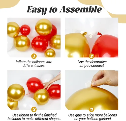 Miniatura 3 de Kit de arco de globos rojos y dorados, globos rojos y dorados con globos de aluminio de 22 pulgadas, globos de látex blanco con confeti dorado