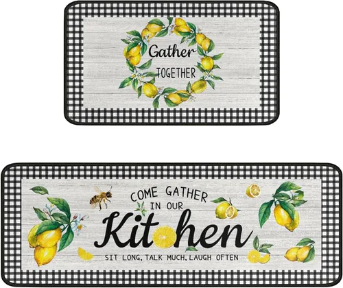 Miniatura 10 de Juego de 2 tapetes de cocina estilo bohemio para cocina, diseño azteca occidental, color negro, antideslizantes, lavables, para el suelo, 2 piezas