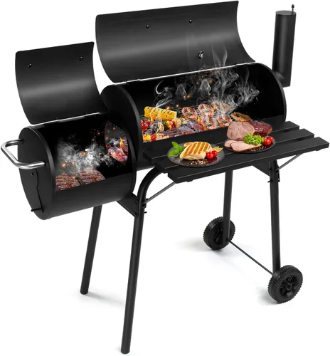 Barrel Grills - Parrillas de carbón con ruedas y mesa delantera, parrilla de carbón con ahumador, termómetro integrado, 430 pulgadas cuadradas,