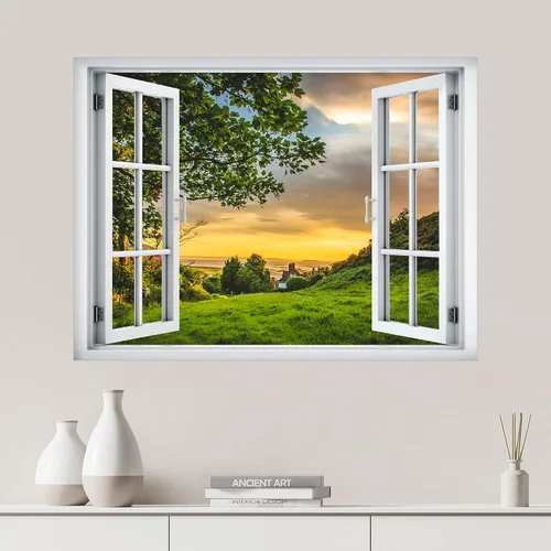 Miniatura 35 de SIGNWIN Adhesivo de pared removible/mural de pared para ventana, vegetación exuberante y árboles iluminados por el sol, fotografía, realismo