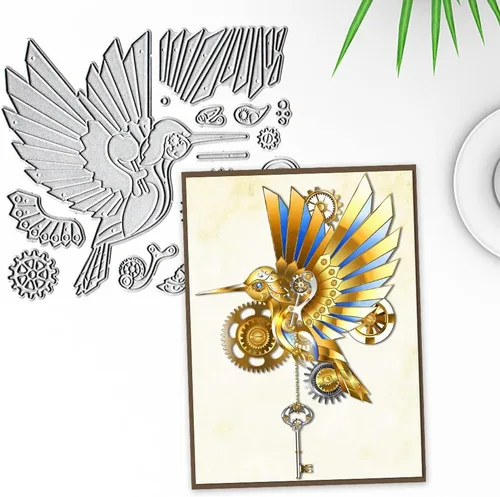 Miniatura 4 de Estivaux Robot Gear Birds troquelados para hacer tarjetas, juegos de troqueles mecánicos de corte de pájaros, equipo floral, plantillas de reloj