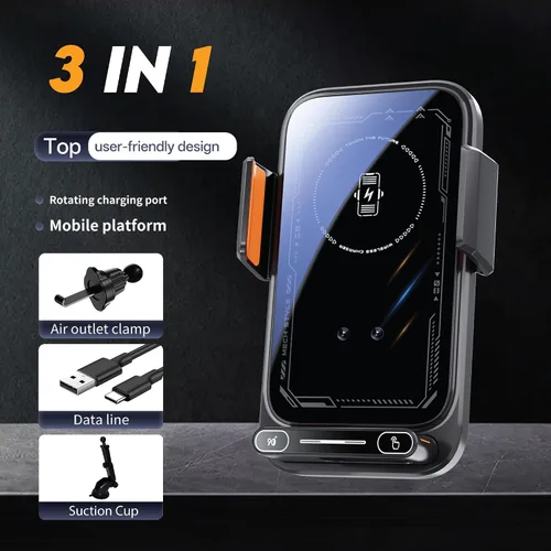 Miniatura 2 de Soporte inalámbrico para teléfono con cargador de automóvil, 15 W, con sujeción automática de 15 W, control de gestos, rotación automática de 90
