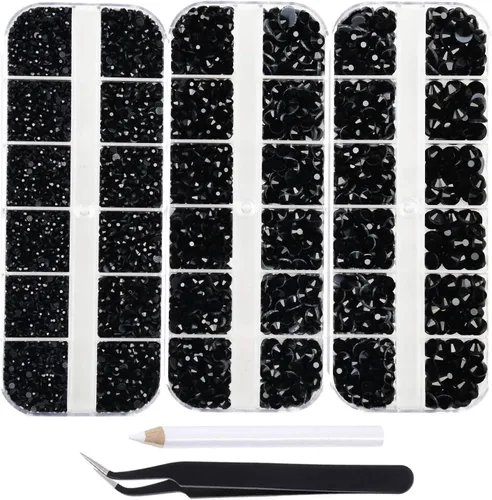 Miniatura 21 de Massive Beads Más de 9500 diamantes de imitación termoadhesivos redondos de vidrio con parte trasera plana para hacer tú mismo con 1 pinza y 1 12