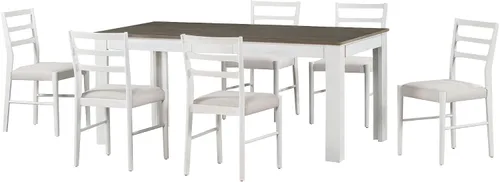 Miniatura 8 de Juego de comedor de madera de 7 piezas, mesa extensible multifuncional con hojas de 12 pulgadas y 2 cajones, más 6 cómodas sillas de comedor