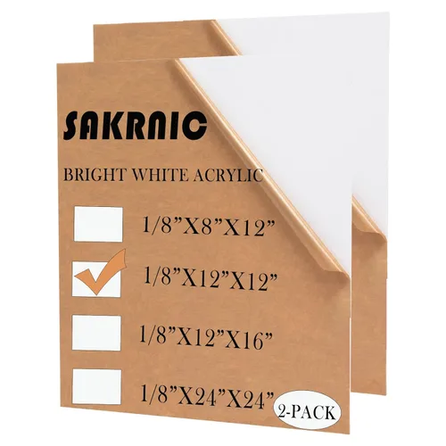 Miniatura 9 de 2 hojas de acrílico blanco lechoso de 12 x 12 pulgadas, acrílico translúcido blanco de 1/8 pulgadas de grosor, plexiglás fundido con papel protector
