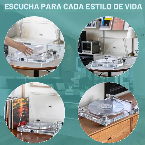 Miniatura 2 de Tocadiscos de vinilo vintage, tocadiscos Bluetooth 5.3 con preamplificador integrado, brazo de fibra de carbono, placa acrílica antivibración, doble