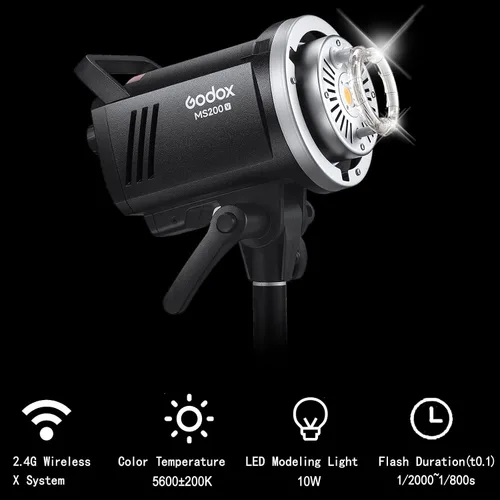 Miniatura 2 de Godox MS200-V MS200V 200W - Luz estroboscópica compacta de estudio, GN53 0.1-1.8S Tiempo de reciclaje, sistema 2.4G X, montaje Bowens con lámpara