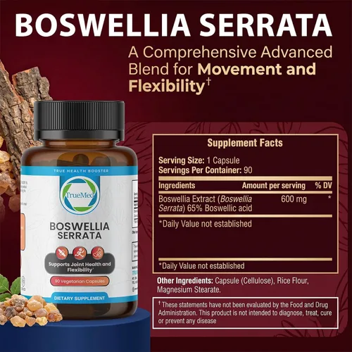Miniatura 5 de Boswellia Serrata 600 mg 65 extracto de ácido boswélico apoya la comodidad de las articulaciones, flexibilidad y movilidad, suplemento natural