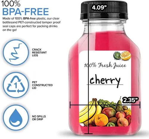 Miniatura 3 de Botellas de jugo de 8 onzas con tapas, recipientes reutilizables de plástico transparente para bebidas (paquete de 12) - Mini botellas de agua