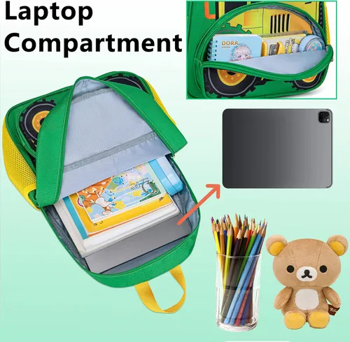 Miniatura 4 de BTOOP Mochila para niños y niñas, mochila con clip para el pecho, Tractor-verde, Mochilas Daypack