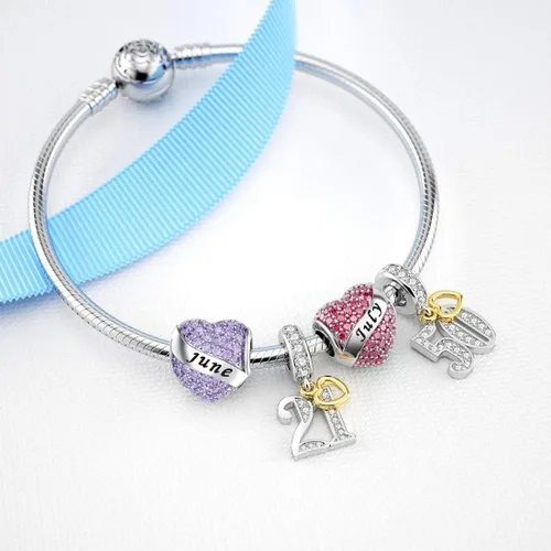Miniatura 3 de Abalorio Dalaran de plata de ley 925 con forma de corazón, para brazalete, feliz cumpleaños, para mujer