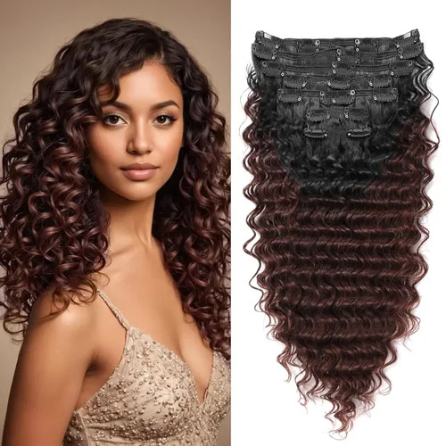 Extensión de cabello humano con clip de onda profunda de 24 pulgadas, postizo de doble trama, sintético para mujeres, extensiones de cabello grueso
