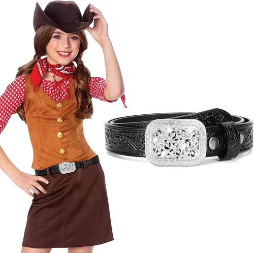 XZQTIVE Cinturones de cuero genuino para niños y niñas, cinturones de vaquero occidental, cinturones de cuero con grabado