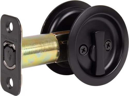 Miniatura 2 de Cerradura de puerta de bolsillo redondo, pestillo de privacidad (cama/baño), 2-3/4" fondo, RCL, negro mate por Stone Harbor Hardware Mate negro