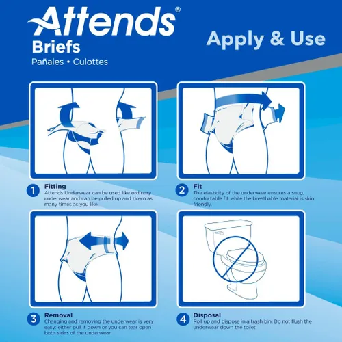 Miniatura 4 de Attends - Pañales desechables para incontinencia de adultos con diseño Stretch, talla Mediana/Regular, para cinturas de 31-52 pulgadas con cierre