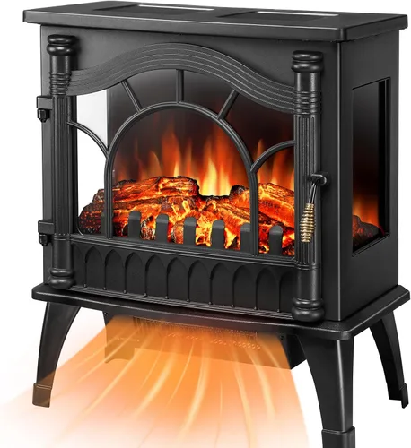 Xbeauty Chimenea Eléctrica Independiente de Interior de 23'', Estufa Calentador de Chimenea con Efecto de Llama 3D Realista Ajustable, Protección