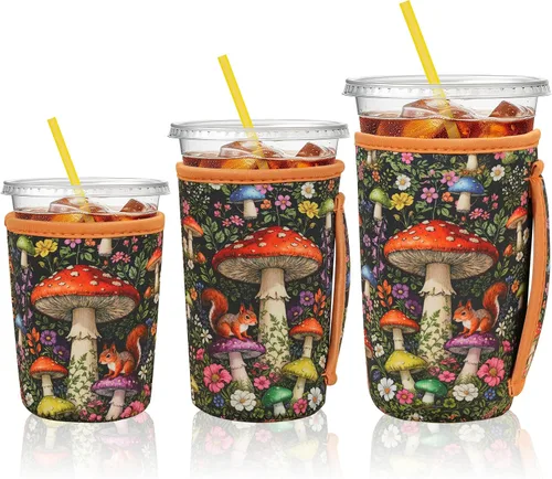 Miniatura 14 de KJQJLY Paquete de 3 fundas reutilizables para café helado con asa, de neopreno, aisladas, para bebidas calientes y frías, se adapta a tazas de 16 a