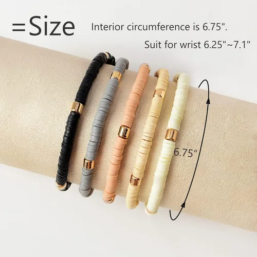 Miniatura 2 de Pulseras de cuentas de arcilla estilo heishi surfista para mujer, con discos de vinilo y dije de mal de ojo, apilables, pulseras elásticas