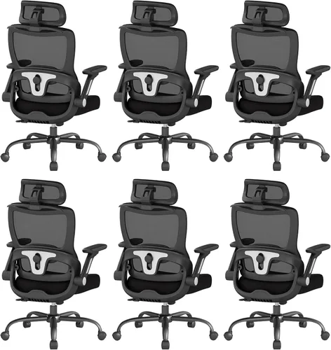 Miniatura 22 de Silla de oficina ergonómica, sillas de oficina en casa de tela de malla con soporte lumbar ajustable, giro de 360° y reposabrazos abatibles